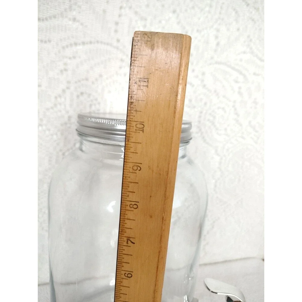 Glass Beverage Dispenser Jar Clear Round  Metal Lid Spigot 1 Gallon